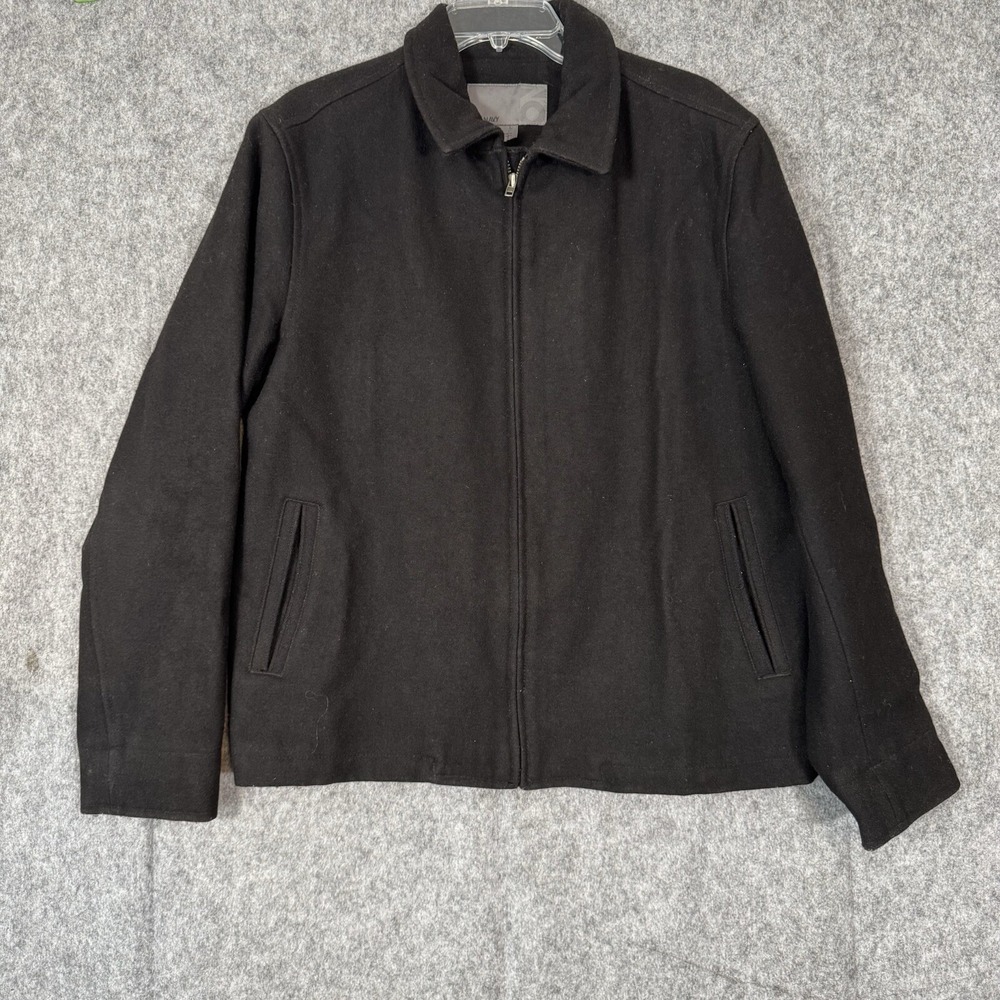 Y2K Old Navy Mens Wool Coat Size L Full Zip Black Jacket Casual Harrington